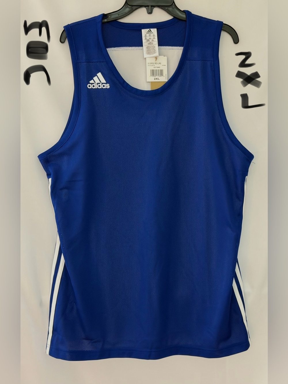 adidas Men’s Royal Blue Sleeveless Swim Rash Guard with White Stripes